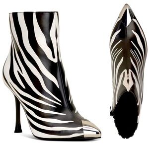INC Womens Rohese Zebra Print Stiletto Ankle Boots Black and white